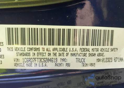 2012 Ram 1500 St из США, поврежденный, VIN 1C6RD7FT3CS204619